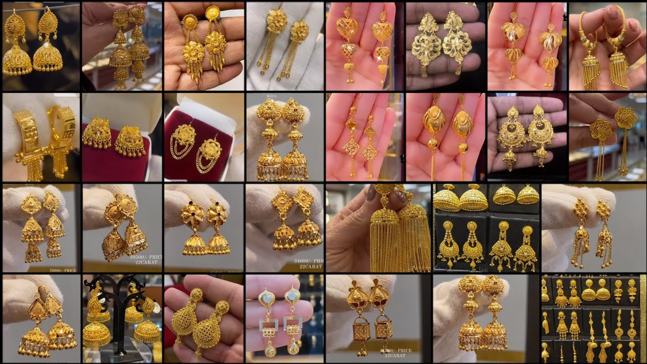 Golden Designer Gold Earrings at Rs 7000/pair in Surat | ID: 26336293388